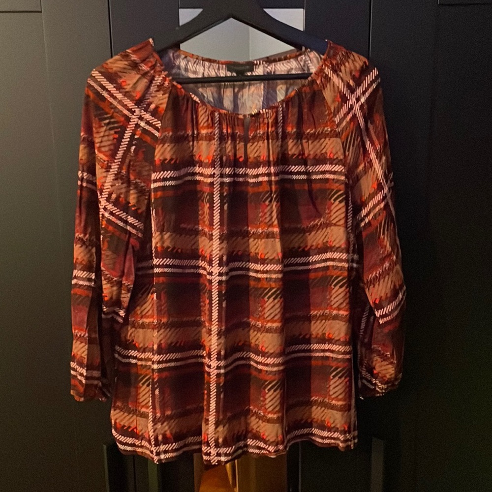 Talbots red plaid blouse
